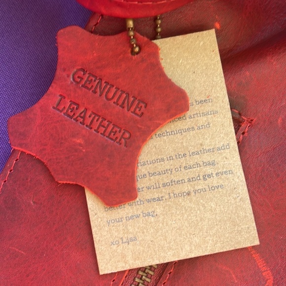 LISA LEONARD Deep Ruby Red Leather Cross-body Handbag - - Picture 12 of 12